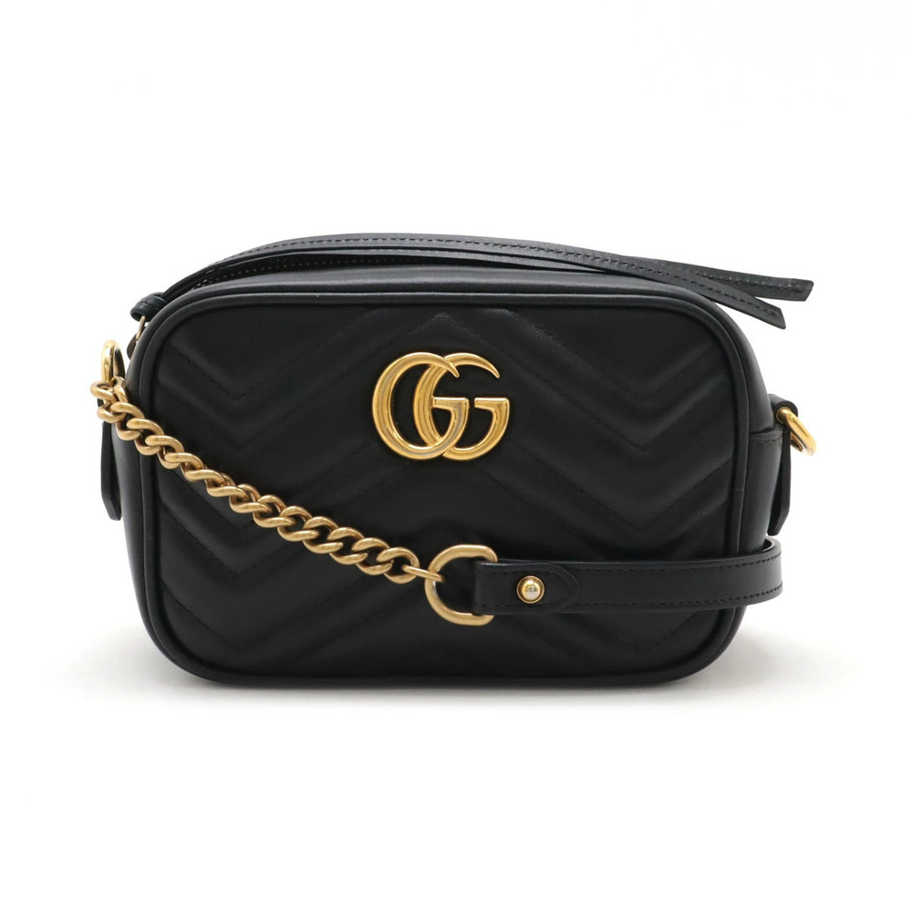 Gucci GG Marmont Quilted Bag Shoulder Pouch Clutch Chain Crossbody Leather Black